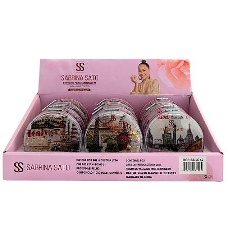 Espelho Portátil de Bolsa Estampado Redondo Sabrina Sato SS-3742 - Box c/ 12 unid