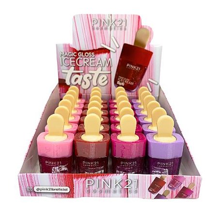 Lip Gloss Ice Cream Taste Pink 21 CS3566 - Box c/ 24 unid