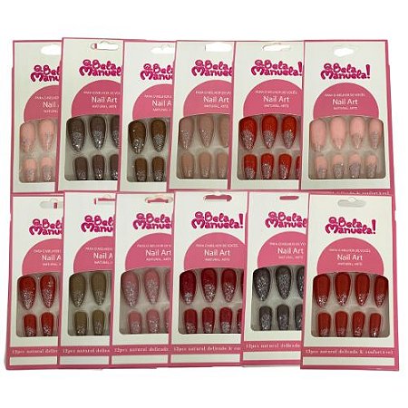 Unhas Postiças Autocolantes Qbela Manuela! QBM733 - Pcte c/ 12 unid