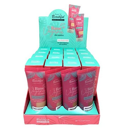 Base Líquida Matte Vegana Cores Escuras Face Beautiful - Box c/ 16 unid