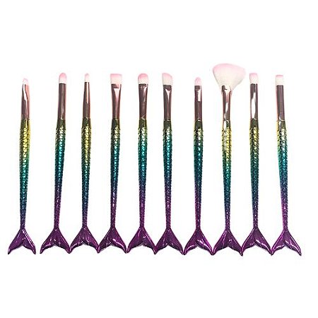 Kit com 10 Pincéis para Maquiagem Sereia