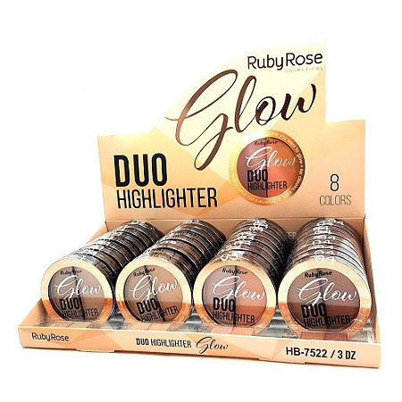 Iluminador Glow Duo Highlighter Ruby Rose HB-7522 - Box c/ 36 unid