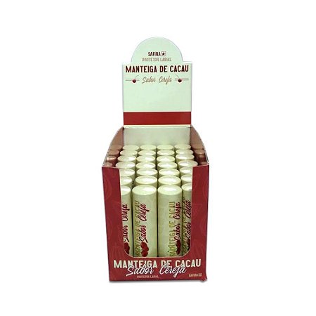 Manteiga de Cacau Protetor Labial Sabor Cereja Safira - Box c/ 35 unid