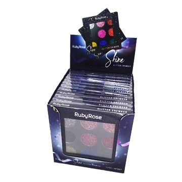 Paleta de Sombras Shine Glitter Cremoso Ruby Rose HB-8407-B – Box c/ 12 unid