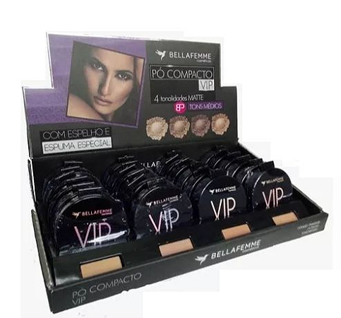 Pó Compacto Matte Bella Femme VIP TR30003B Tons Médios - Box c/ 24 unid