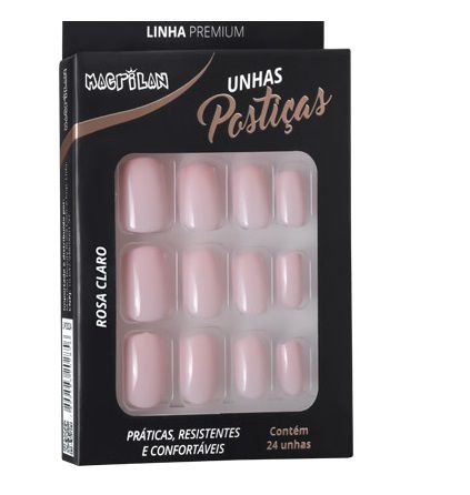 Unhas Postiças Macrilan Linha Premium Curto Rosa Claro UP202A