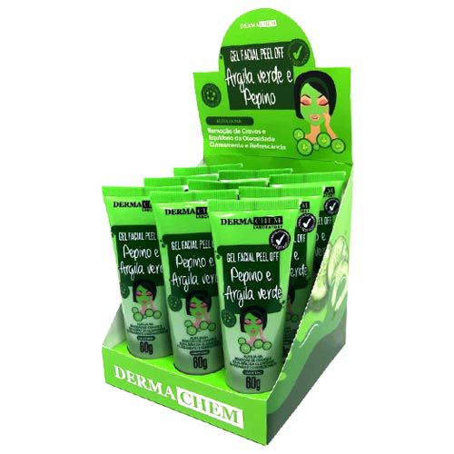 Gel Facial Peel Off Argila Verde e Pepino Dermachem – Box c/ 09 unid