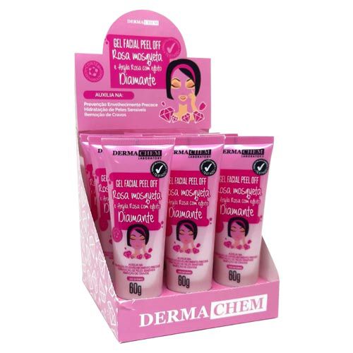 Gel Facial Peel Off Rosa Mosqueta e Argila Rosa com Efeito Diamante Dermachem – Box c/ 09 unid