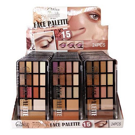 Paleta de Sombras Iluminador e Contorno Miss France MF-8622 - Box c/ 24 unid