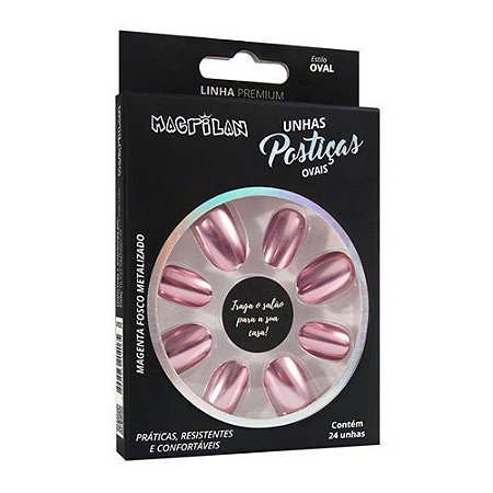 Unhas Postiças Macrilan Linha Premium Oval Magenta Fosco Metalizado UP605A – Pcte c/ 12 unid