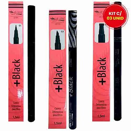 Caneta Delineadora para Olhos Black Max Love – Kit c/ 03 unid