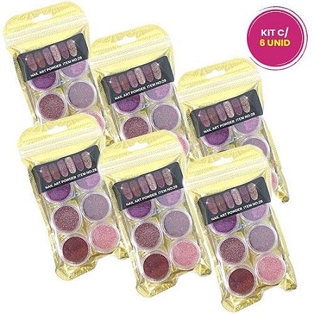 Kit de Glitter para Unhas Decoradas DF-2399 / DF-2336 - Kit c/ 06 unid