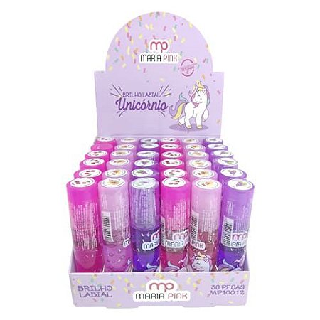 Brilho Labial Infantil Unicórnio Maria Pink MP10012 - Box c/ 36 unid