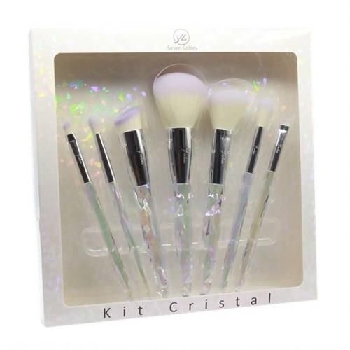 Kit Cristal com 7 Pincéis Profissionais para Maquiagem Seven Colors SV-05