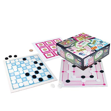 Carlu Brinquedos - Trilha, Damas, Jogo de Velha Jogos de Tabuleiro , 3 em  1, 4+ Anos, Multicolorido, 1067