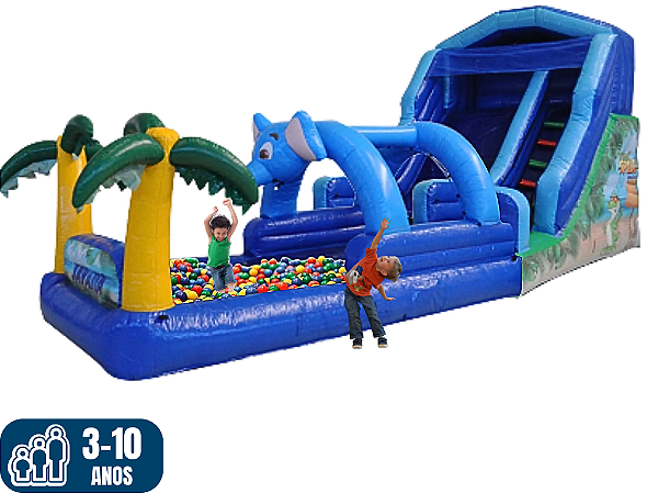 Tobogã SPLASH com PISTA DE BOLINHAS SAVANA (3x1: tobogã, pista pula-pula e piscina de bolinhas) (8,50m x 3,30m / altura 3,30m)