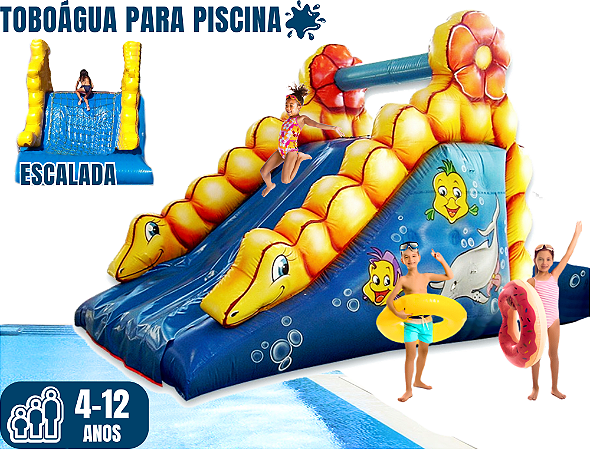 Toboágua FUNDO DO MAR para piscina (2x1: escorregador e escalada) (4m x 3m / altura: 3m)