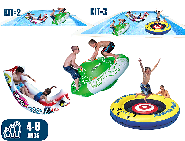 Kit com 2 ou 3 Brinquedos para Piscina até 8 anos (opções: AQUA ROCKER, SATURNO ou JUNIOR JUMP)