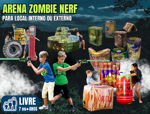 PISTOLAS LASER TAG com ARENA ZOMBIE NERF (opcional: som, luzes e névoa) (para local interno ou externo)