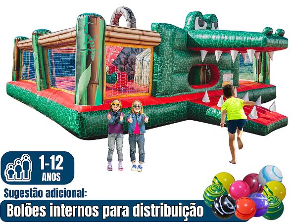 ILHA DO CROCOKIDDIE (6x1: pula-pula, túnel, escorregador, escalada, jacaré e obstáculos) (7m x 8m / altura: 2,3m)