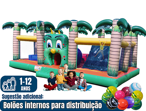 ILHA DA AVENTURA (6x1: pula-pula, túnel, escorregador, escalada, bolinhas e obstáculos) (8m x 6m / altura: 3m)