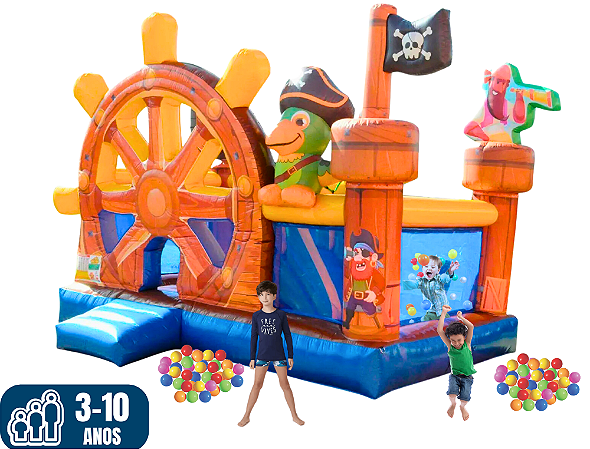 ILHA DO PIRATA com bolinhas (3x1: pula-pula, escorregador, bolinhas) (5,20m x 3,80m / altura: 3m)