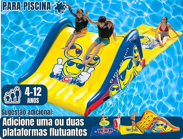 MINI-TOBOÁGUA FLUTUANTE com PLATAFORMA Slide Island Wow (Escorregador: 3m x 2,30m / altura: 1,2m) (cada plataforma: 3m x 2,30m)