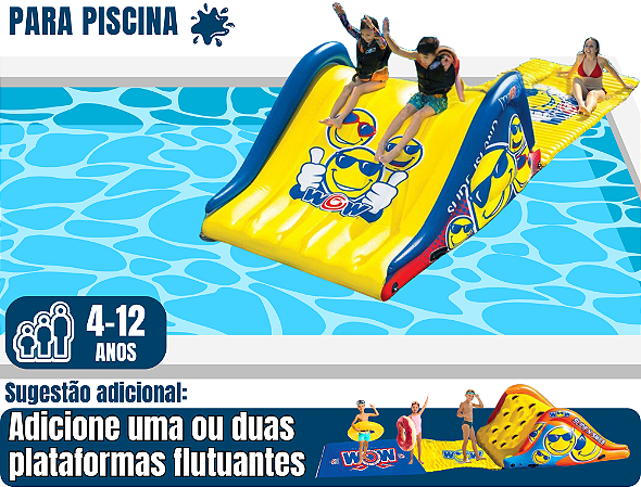 MINI-TOBOÁGUA FLUTUANTE com PLATAFORMA Slide Island Wow (Escorregador: 3m x 2,30m / altura: 1,2m) (cada plataforma: 3m x 2,30m)