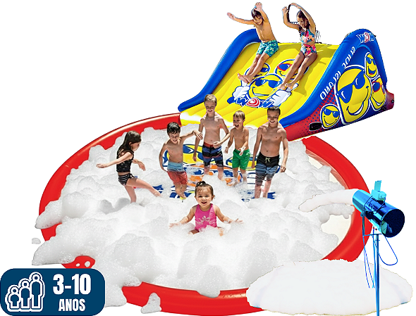 BANHO DA ESPUMA no PARQUE WOW (mini-toboágua e piso circular) (área: 3,6m) (Mini Tobogã: 3m x 2,5m / altura: 1,2m / Piso Splash: 3,6m)