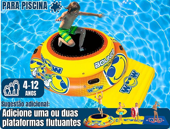 TRAMPOLIM AQUÁTICO Aqua Jump Wow para piscina (piso de salto: 2m x 2m) (Bounce Pod) (opcional: cada plataforma flutuante: 3m x 2m)