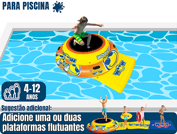 TRAMPOLIM AQUÁTICO Aqua Jump Wow para piscina (piso de salto: 2m x 2m) (Bounce Pod) (opcional: cada plataforma flutuante: 3m x 2m)