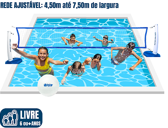 Vôlei Aquático SPLASH PREMIUM para piscina (Biribol) (rede ajustável: 4,5m até 7,5m / adaptável nas piscinas)