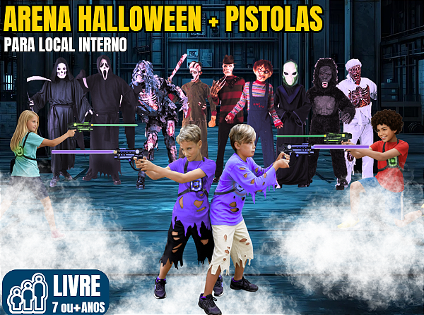 ARENA HALLOWEEN + PISTOLAS LASER TAG (para local interno)