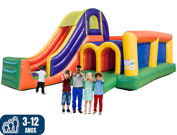 AVENTURA RADICAL (5X1: pula-pula, escorregador, mini-escalada, túneis e obstáculos) (7,40m x 5,20m / altura: 3,10m)