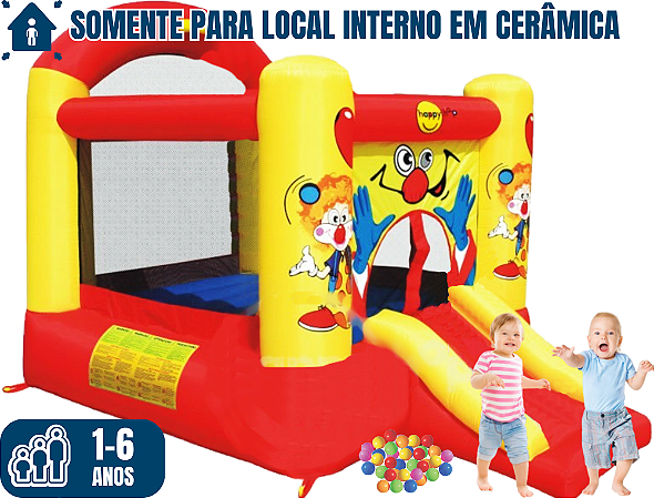 Pula-Pula do PALHACINHO (para local interno em cerâmica) (2X1: pula-pula e mini-escorrego) (área total: 3m x 3m / altura: 1,80m)