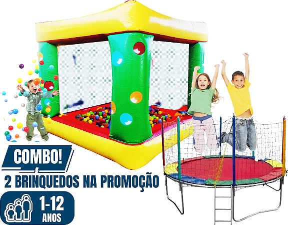 PROMO KIT: cama elastica PEQUENA e piscina de bolas CUBO DAS CORES (área total mínima: 5,50 x 3m / altura: 2,80m)