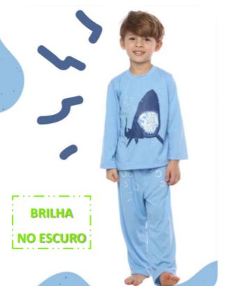 Pijama Infantil Masculino Longo Tubarão Brilha Escuro