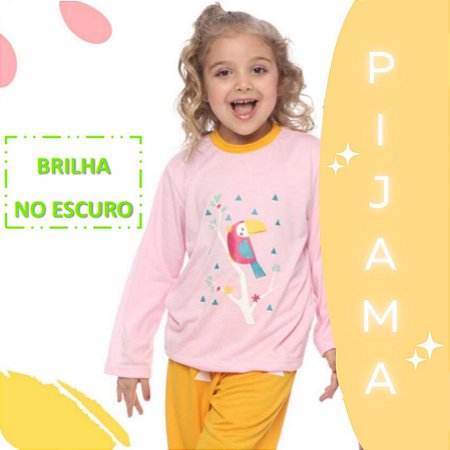 Pijama Infantil Feminino Longo Tropical Brilha no Escuro