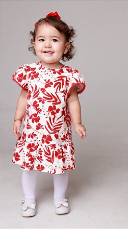 Vestido Bebê Infantil Floral Vermelho - Hola Kids Moda Bebê e Infantil