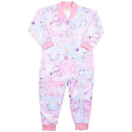 Pijama Macacão Infantil Feminino Flanelado Unicórnio