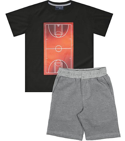 Conjunto Infantil Masculino Camiseta e Bermuda Basquete Vrasalon