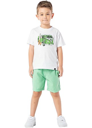 Conjunto Infantil Masculino Camiseta Meia Manga e Bermuda Verde Vrasalon