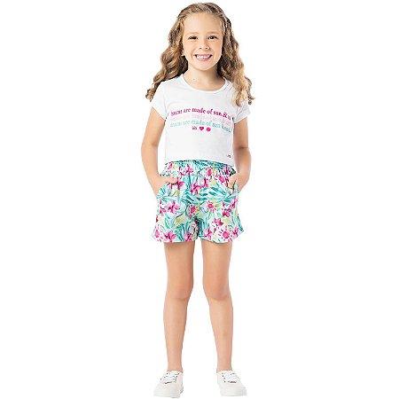 Conjunto Infantil Feminino Cropped e Short Floral