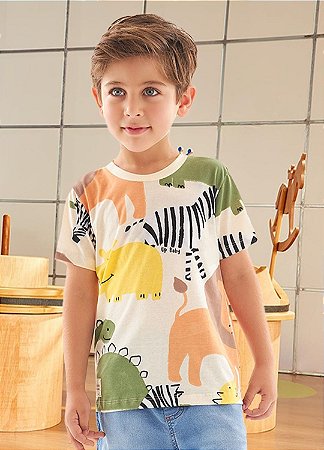 Camiseta Infantil Masculina Meia Manga Selva Boho
