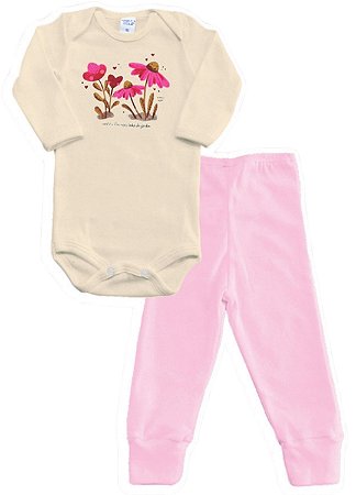 Conjunto Bebê Feminino Body FLor e Calça Rosa