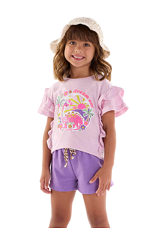 Conjunto Infantil Feminino Blusa Short Lilás