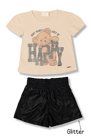 Conjunto Infantil Feminino Blusa e Short Preto