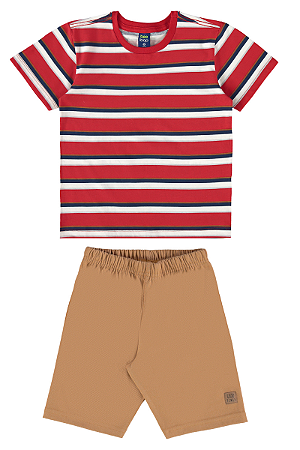 Conjunto Infantil Masculino Camiseta Listrada e Bermuda