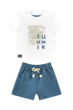 Conjunto Infantil Masculino Camiseta e Bermuda Azul