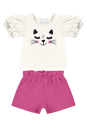 Conjunto Infantil Feminino Blusa Gatinha e Short